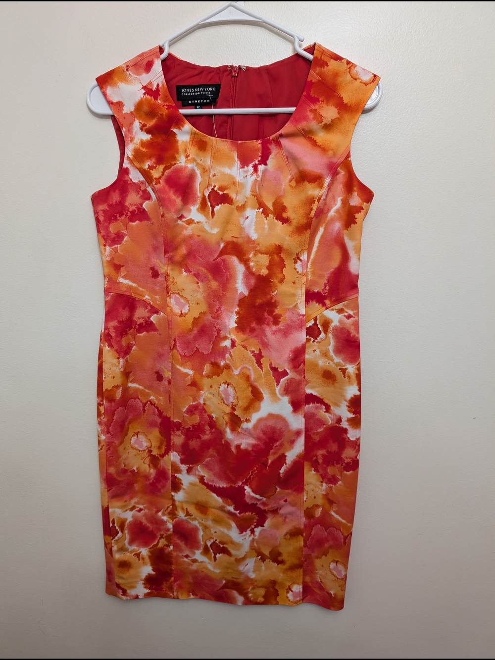 Jones New York Orange and Pink Floral Stretch Sheath Dress Size Petite 6